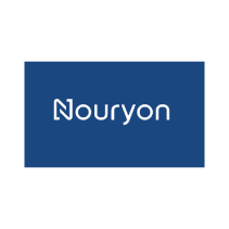 Nouryon company logo with white text on blue background.