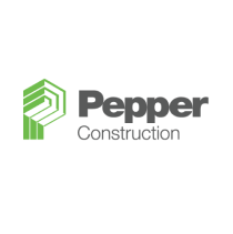 Pepper Construction logo with green geometric design.